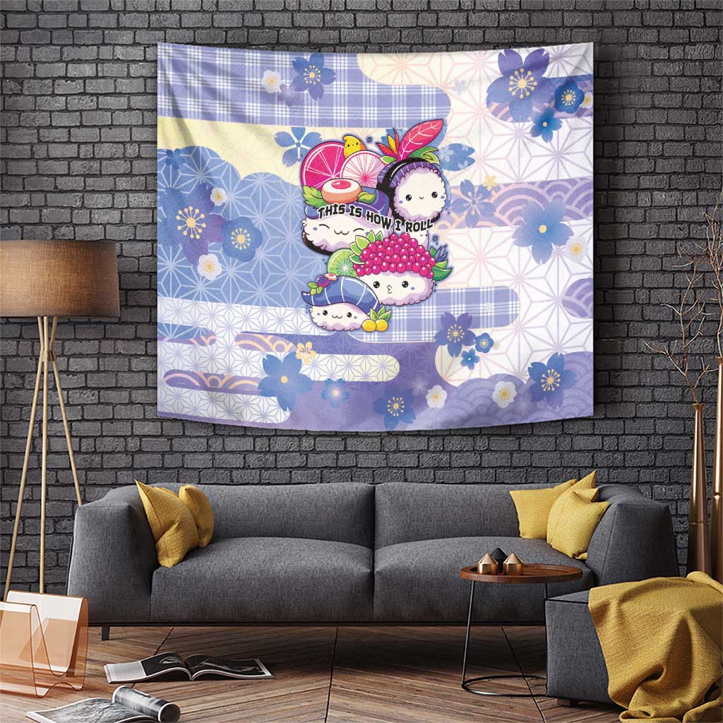Japanese Kawaii Sushi Tapestry Blue Wagara Palaka This Is How I Roll
