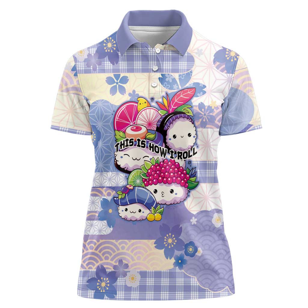 Personalized Japanese Kawaii Sushi Women Polo Shirt Blue Wagara Palaka This Is How I Roll