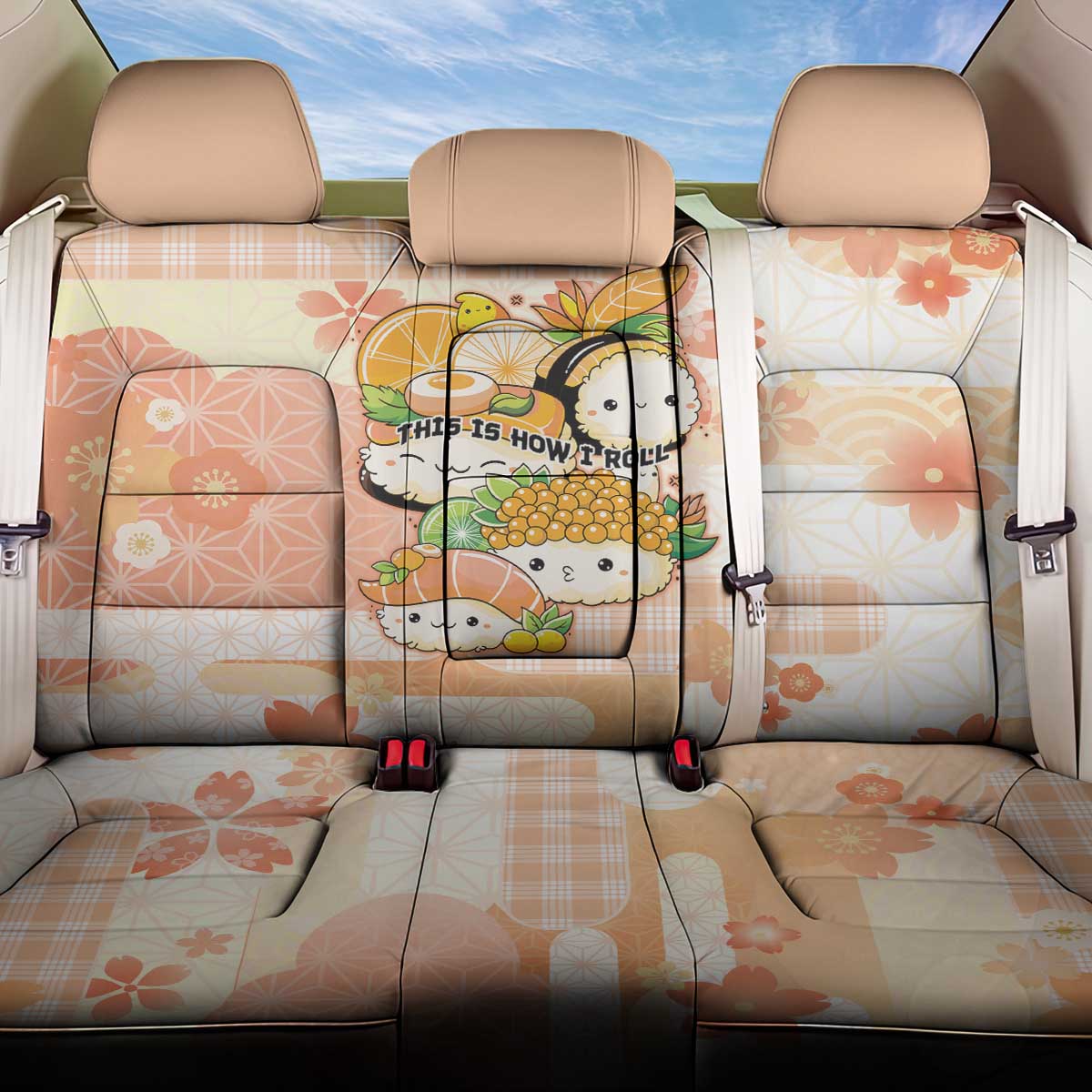 Japanese Kawaii Sushi Back Car Seat Cover Peach Wagara Palaka This Is How I Roll