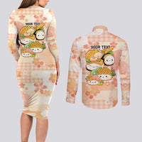 Personalized Japanese Kawaii Sushi Couples Matching Long Sleeve Bodycon Dress and Long Sleeve Button Shirt Peach Wagara Palaka This Is How I Roll