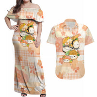 Personalized Japanese Kawaii Sushi Couples Matching Off Shoulder Maxi Dress and Hawaiian Shirt Peach Wagara Palaka This Is How I Roll LT9 Peach - Polynesian Pride