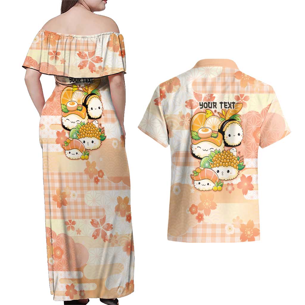 Personalized Japanese Kawaii Sushi Couples Matching Off Shoulder Maxi Dress and Hawaiian Shirt Peach Wagara Palaka This Is How I Roll LT9 - Polynesian Pride
