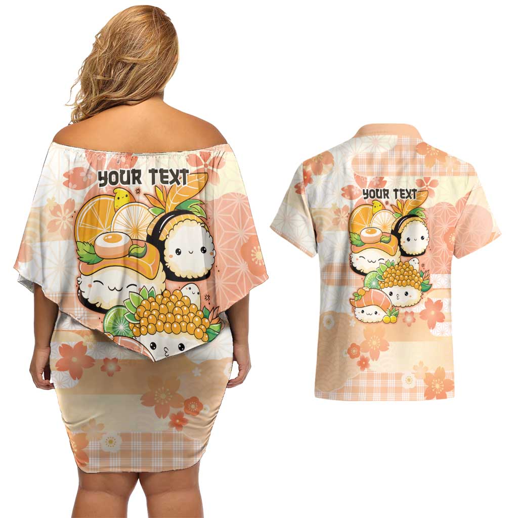 Personalized Japanese Kawaii Sushi Couples Matching Off Shoulder Short Dress and Hawaiian Shirt Peach Wagara Palaka This Is How I Roll LT9 - Polynesian Pride