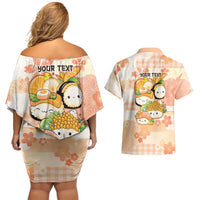 Personalized Japanese Kawaii Sushi Couples Matching Off Shoulder Short Dress and Hawaiian Shirt Peach Wagara Palaka This Is How I Roll LT9 - Polynesian Pride