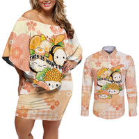 Personalized Japanese Kawaii Sushi Couples Matching Off Shoulder Short Dress and Long Sleeve Button Shirt Peach Wagara Palaka This Is How I Roll