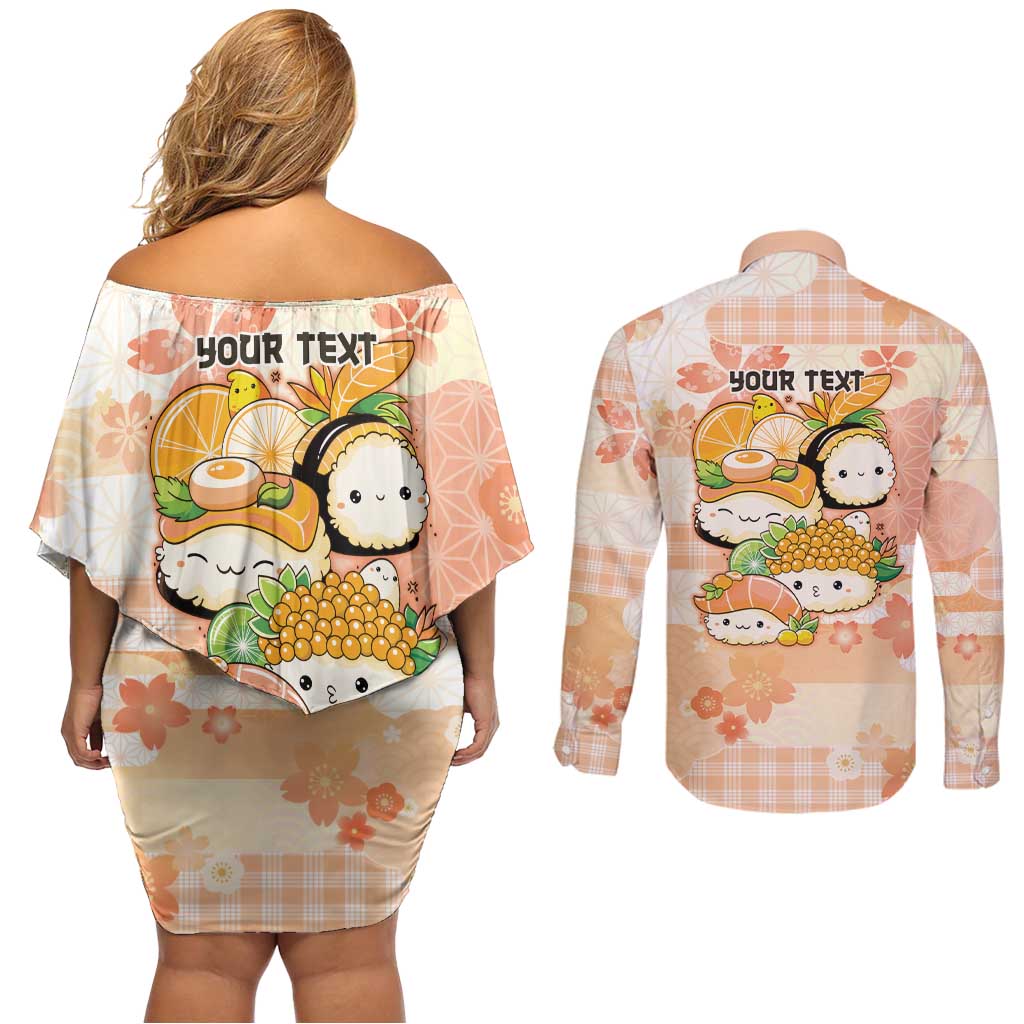 Personalized Japanese Kawaii Sushi Couples Matching Off Shoulder Short Dress and Long Sleeve Button Shirt Peach Wagara Palaka This Is How I Roll