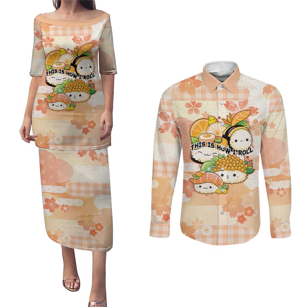 Personalized Japanese Kawaii Sushi Couples Matching Puletasi and Long Sleeve Button Shirt Peach Wagara Palaka This Is How I Roll