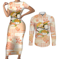 Personalized Japanese Kawaii Sushi Couples Matching Short Sleeve Bodycon Dress and Long Sleeve Button Shirt Peach Wagara Palaka This Is How I Roll LT9 Peach - Polynesian Pride