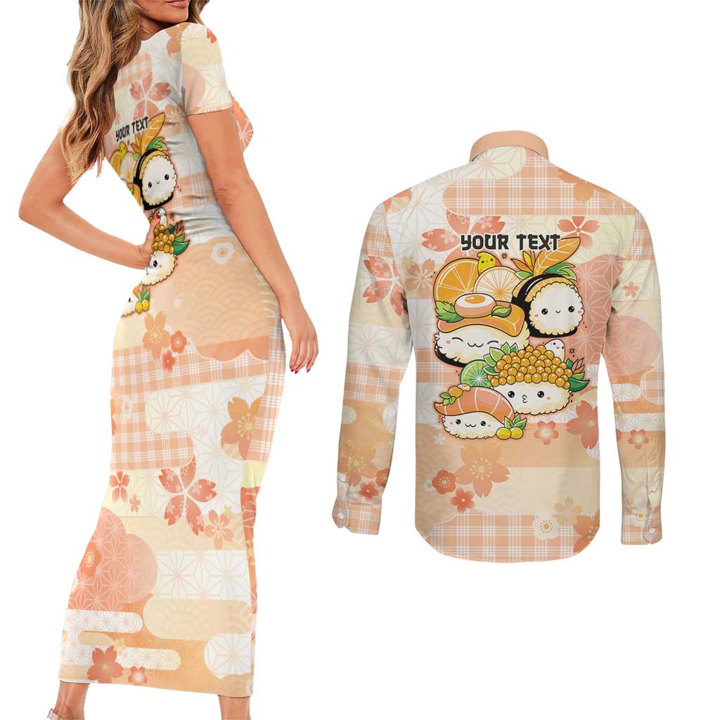 Personalized Japanese Kawaii Sushi Couples Matching Short Sleeve Bodycon Dress and Long Sleeve Button Shirt Peach Wagara Palaka This Is How I Roll LT9 - Polynesian Pride