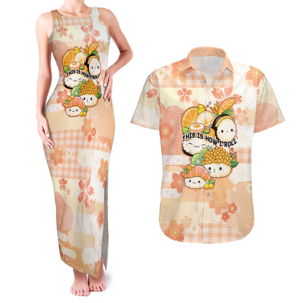 Personalized Japanese Kawaii Sushi Couples Matching Tank Maxi Dress and Hawaiian Shirt Peach Wagara Palaka This Is How I Roll