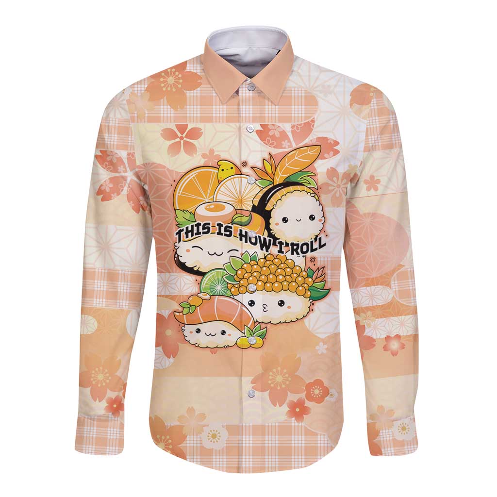 Personalized Japanese Kawaii Sushi Long Sleeve Button Shirt Peach Wagara Palaka This Is How I Roll