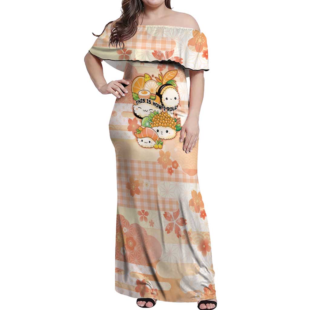 Personalized Japanese Kawaii Sushi Off Shoulder Maxi Dress Peach Wagara Palaka This Is How I Roll