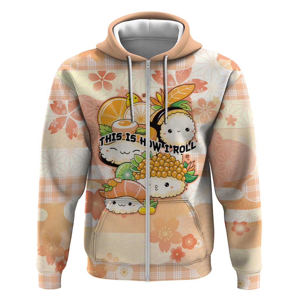 Personalized Japanese Kawaii Sushi Zip Hoodie Peach Wagara Palaka This Is How I Roll