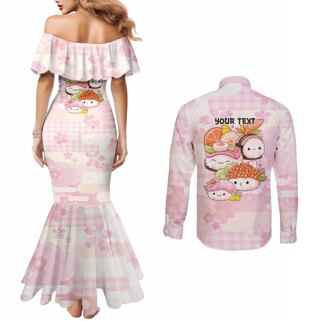Personalized Japanese Kawaii Sushi Couples Matching Mermaid Dress and Long Sleeve Button Shirt Pink Wagara Palaka This Is How I Roll LT9 - Polynesian Pride
