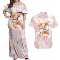 Personalized Japanese Kawaii Sushi Couples Matching Off Shoulder Maxi Dress and Hawaiian Shirt Pink Wagara Palaka This Is How I Roll LT9 Pink - Polynesian Pride