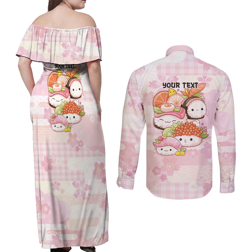 Personalized Japanese Kawaii Sushi Couples Matching Off Shoulder Maxi Dress and Long Sleeve Button Shirt Pink Wagara Palaka This Is How I Roll