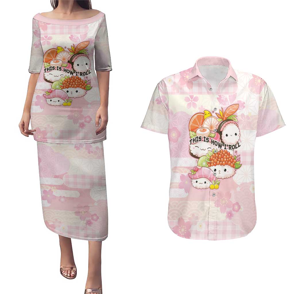 Personalized Japanese Kawaii Sushi Couples Matching Puletasi and Hawaiian Shirt Pink Wagara Palaka This Is How I Roll