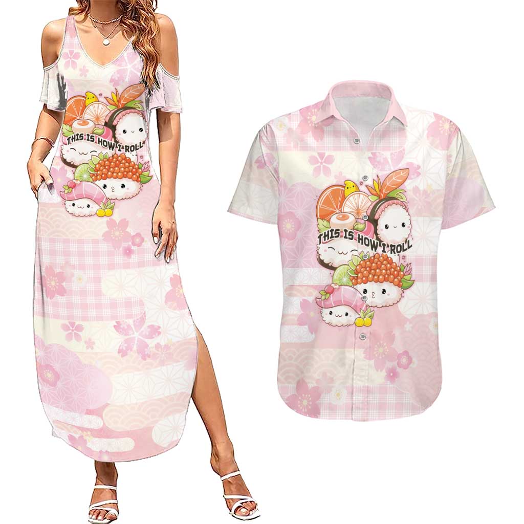 Personalized Japanese Kawaii Sushi Couples Matching Summer Maxi Dress and Hawaiian Shirt Pink Wagara Palaka This Is How I Roll LT9 Pink - Polynesian Pride