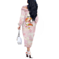 Personalized Japanese Kawaii Sushi Off The Shoulder Long Sleeve Dress Pink Wagara Palaka This Is How I Roll LT9 - Polynesian Pride