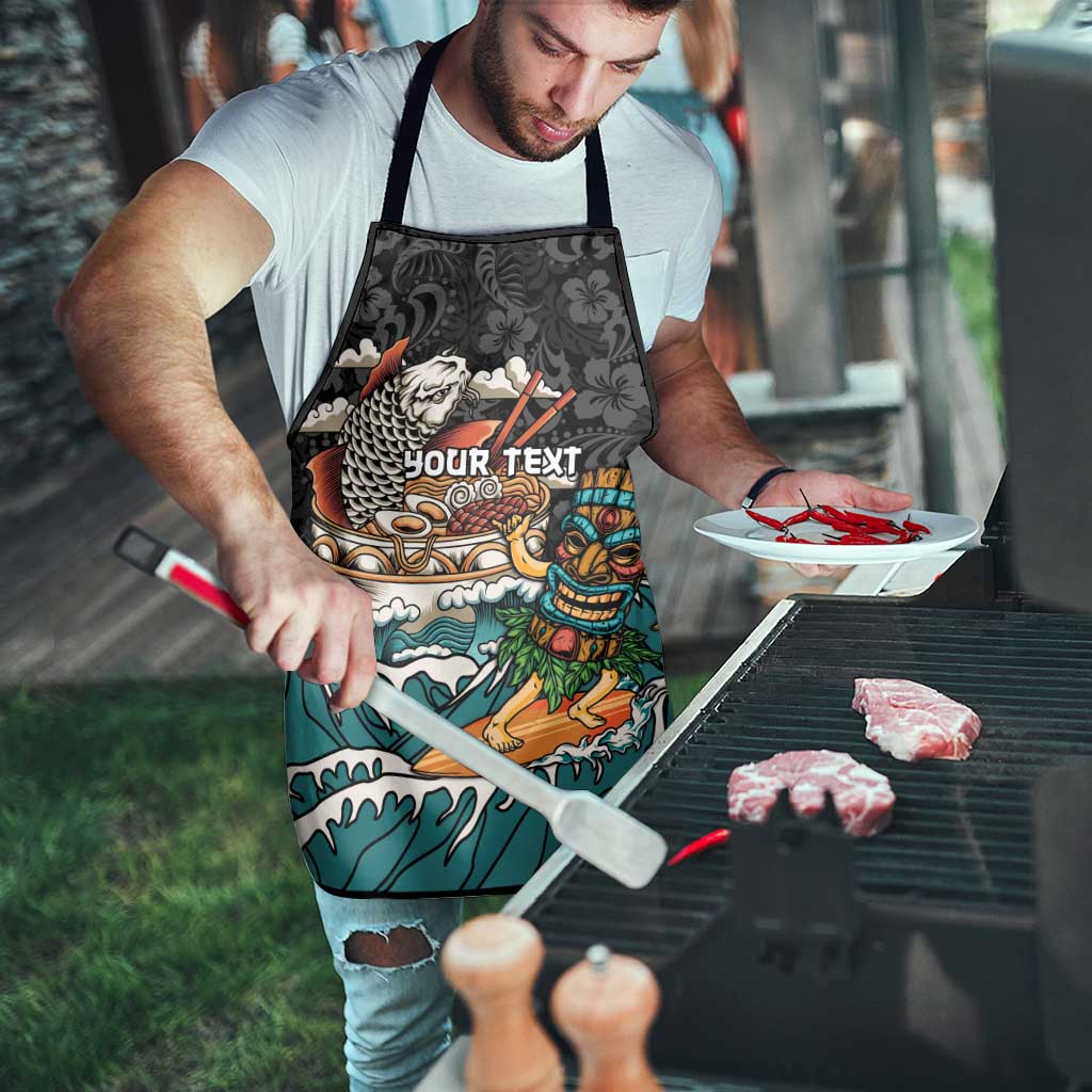 Personalized Japanese Koi Fish Ramen Apron Tiki Surfing Wagara Hibiscus Pattern