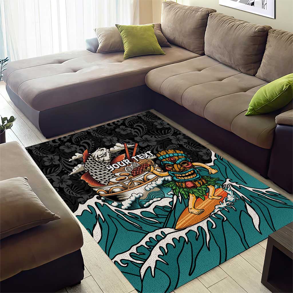 Personalized Japanese Koi Fish Ramen Area Rug Tiki Surfing Wagara Hibiscus Pattern