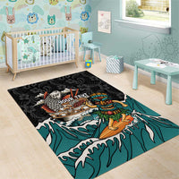 Personalized Japanese Koi Fish Ramen Area Rug Tiki Surfing Wagara Hibiscus Pattern
