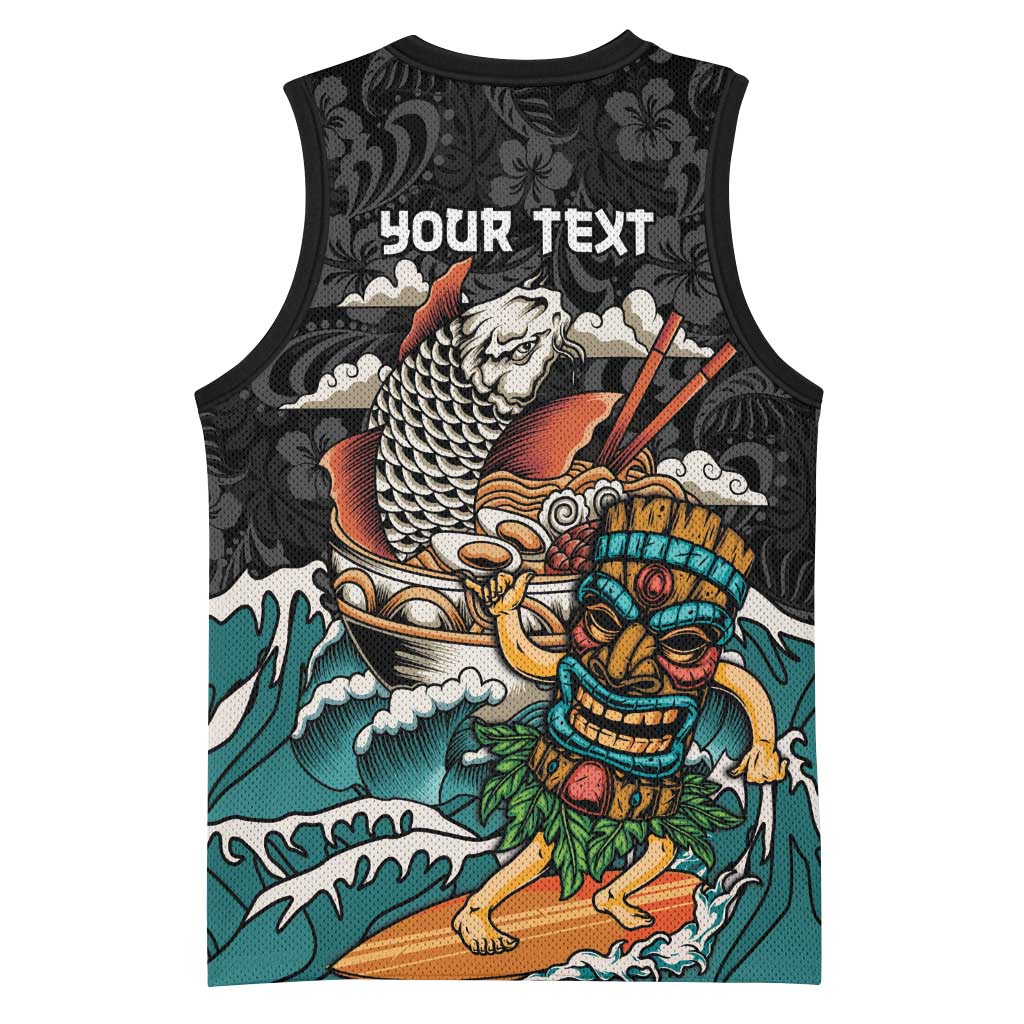 Personalized Japanese Koi Fish Ramen Basketball Jersey Tiki Surfing Wagara Hibiscus Pattern LT9 - Polynesian Pride