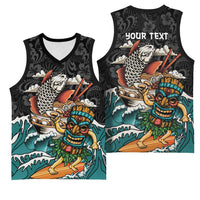 Personalized Japanese Koi Fish Ramen Basketball Jersey Tiki Surfing Wagara Hibiscus Pattern LT9 - Polynesian Pride