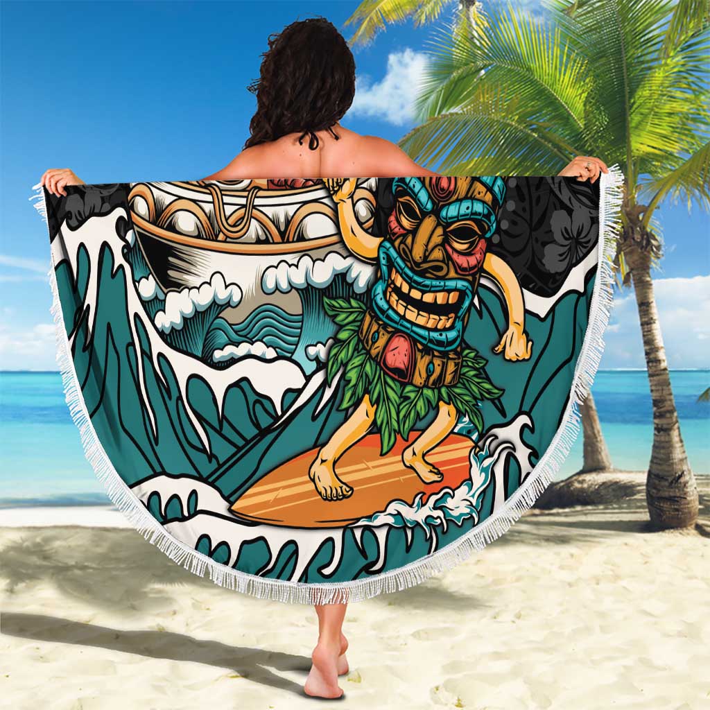 Personalized Japanese Koi Fish Ramen Beach Blanket Tiki Surfing Wagara Hibiscus Pattern