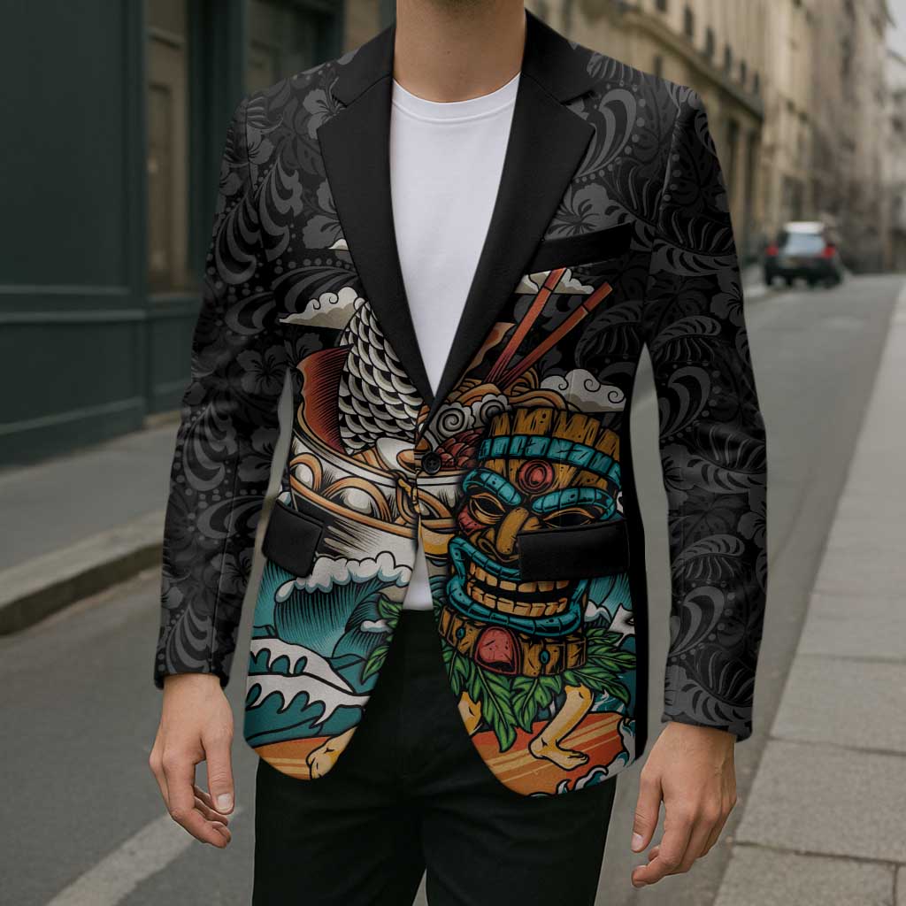 Personalized Japanese Koi Fish Ramen Blazer Tiki Surfing Wagara Hibiscus Pattern