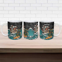 Personalized Japanese Koi Fish Ramen Ceramic Mug Tiki Surfing Wagara Hibiscus Pattern