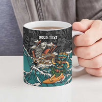 Personalized Japanese Koi Fish Ramen Ceramic Mug Tiki Surfing Wagara Hibiscus Pattern