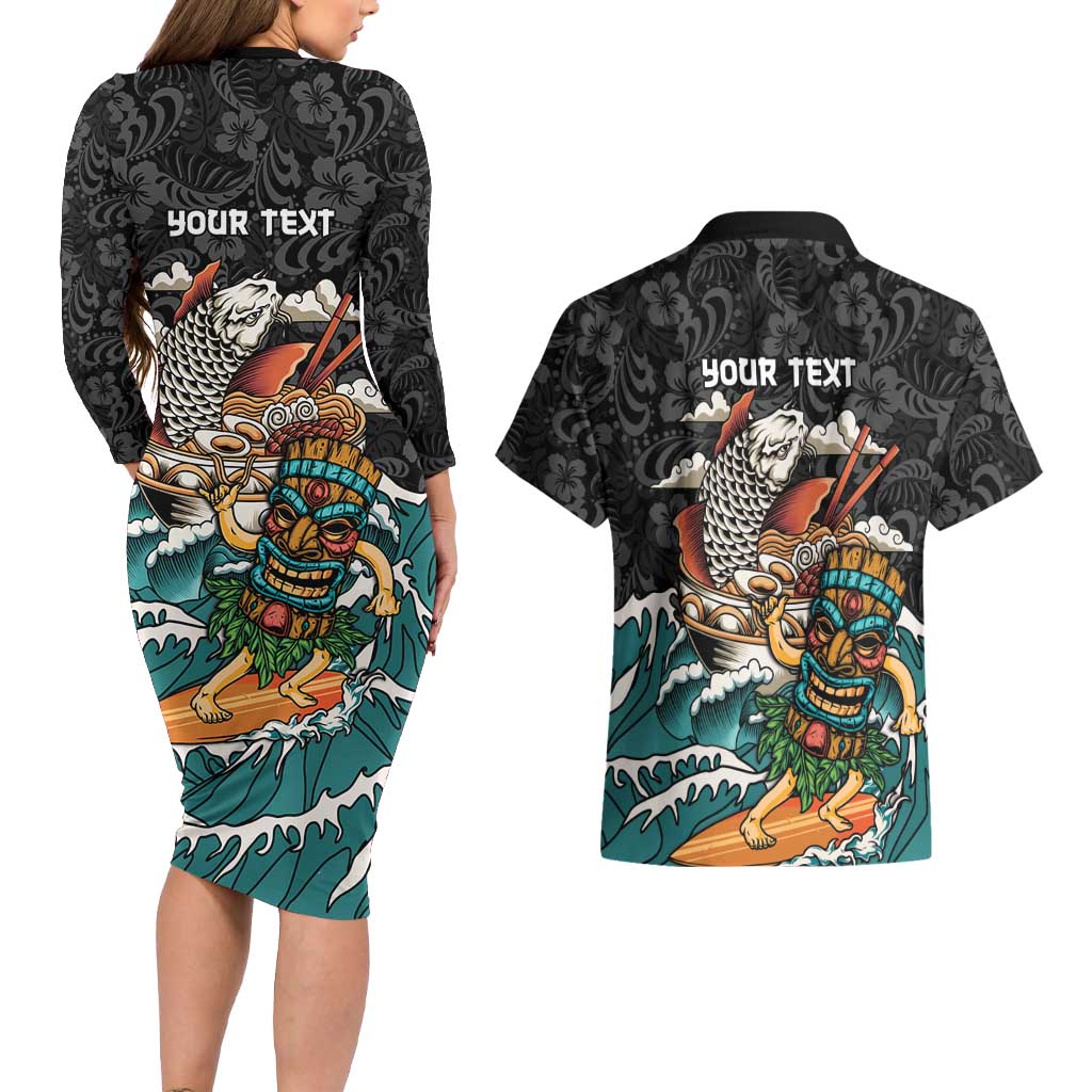 Personalized Japanese Koi Fish Ramen Couples Matching Long Sleeve Bodycon Dress and Hawaiian Shirt Tiki Surfing Wagara Hibiscus Pattern LT9 - Polynesian Pride