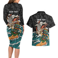 Personalized Japanese Koi Fish Ramen Couples Matching Long Sleeve Bodycon Dress and Hawaiian Shirt Tiki Surfing Wagara Hibiscus Pattern LT9 - Polynesian Pride
