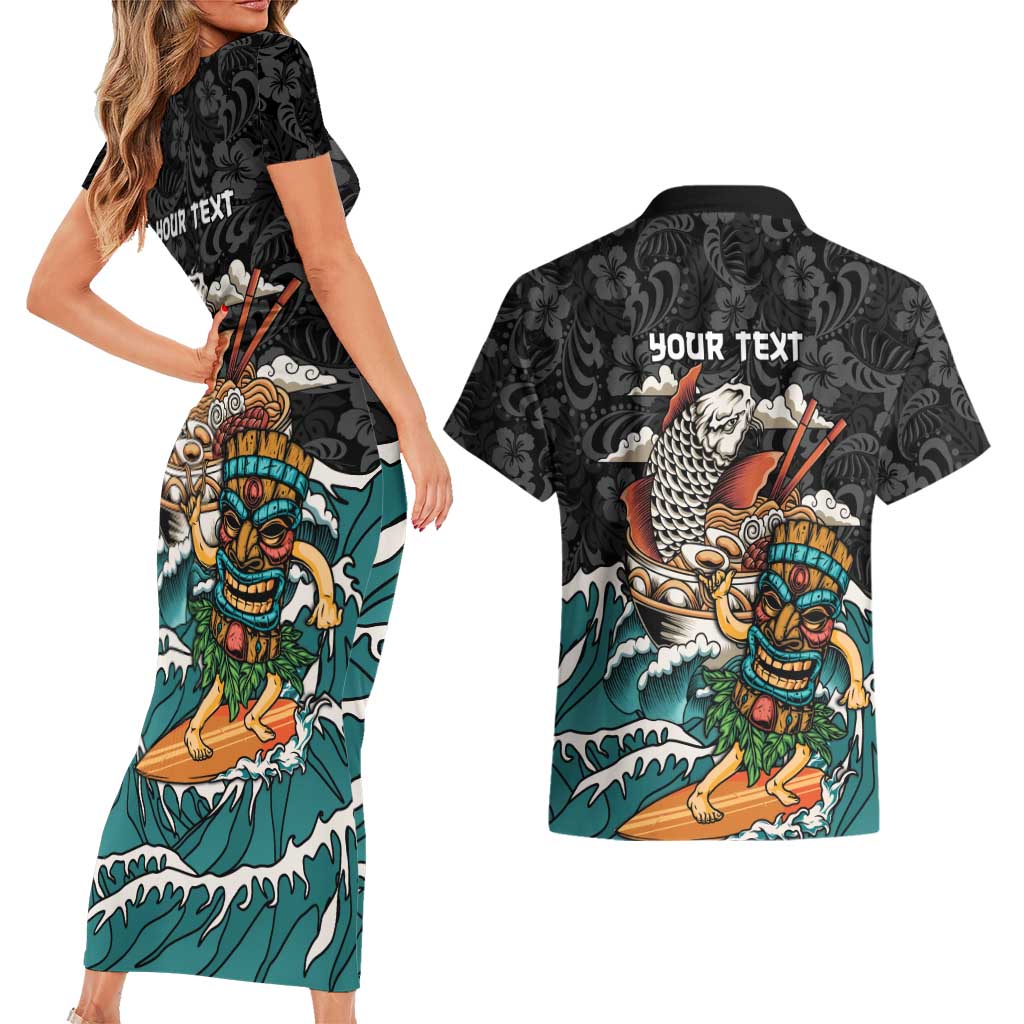 Personalized Japanese Koi Fish Ramen Couples Matching Short Sleeve Bodycon Dress and Hawaiian Shirt Tiki Surfing Wagara Hibiscus Pattern LT9 - Polynesian Pride