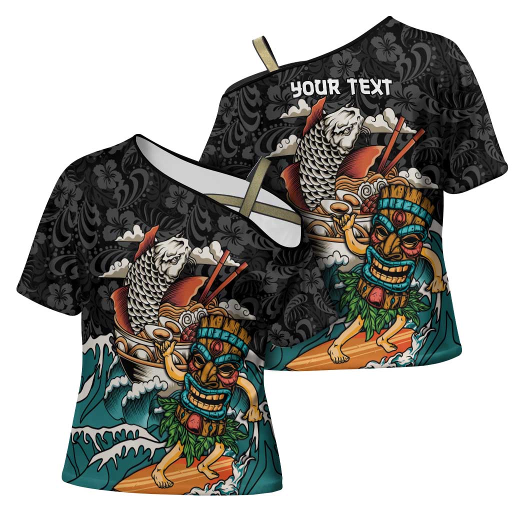 Personalized Japanese Koi Fish Ramen Cross Shoulder Shirt Tiki Surfing Wagara Hibiscus Pattern