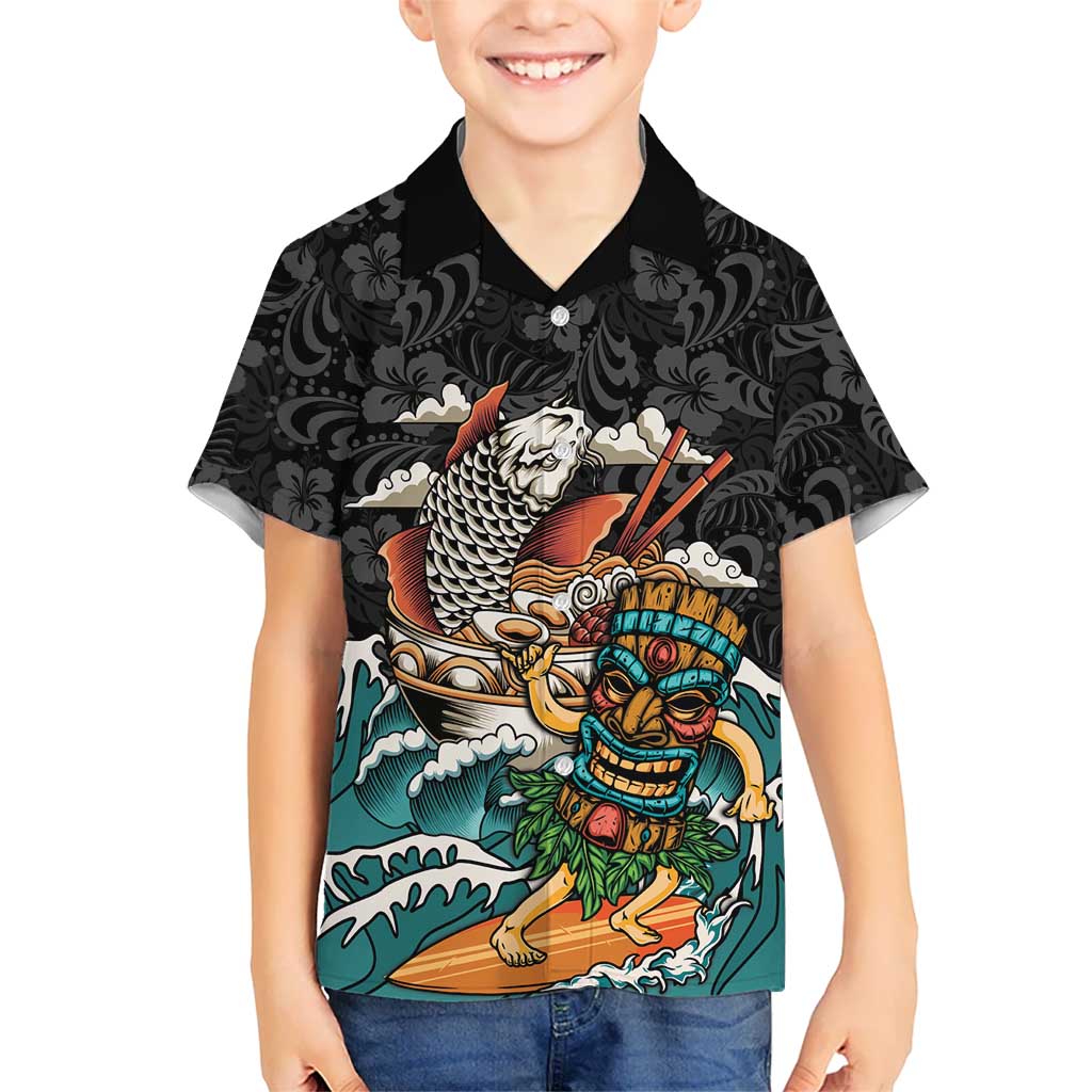 Personalized Japanese Koi Fish Ramen Family Matching Mermaid Dress and Hawaiian Shirt Tiki Surfing Wagara Hibiscus Pattern