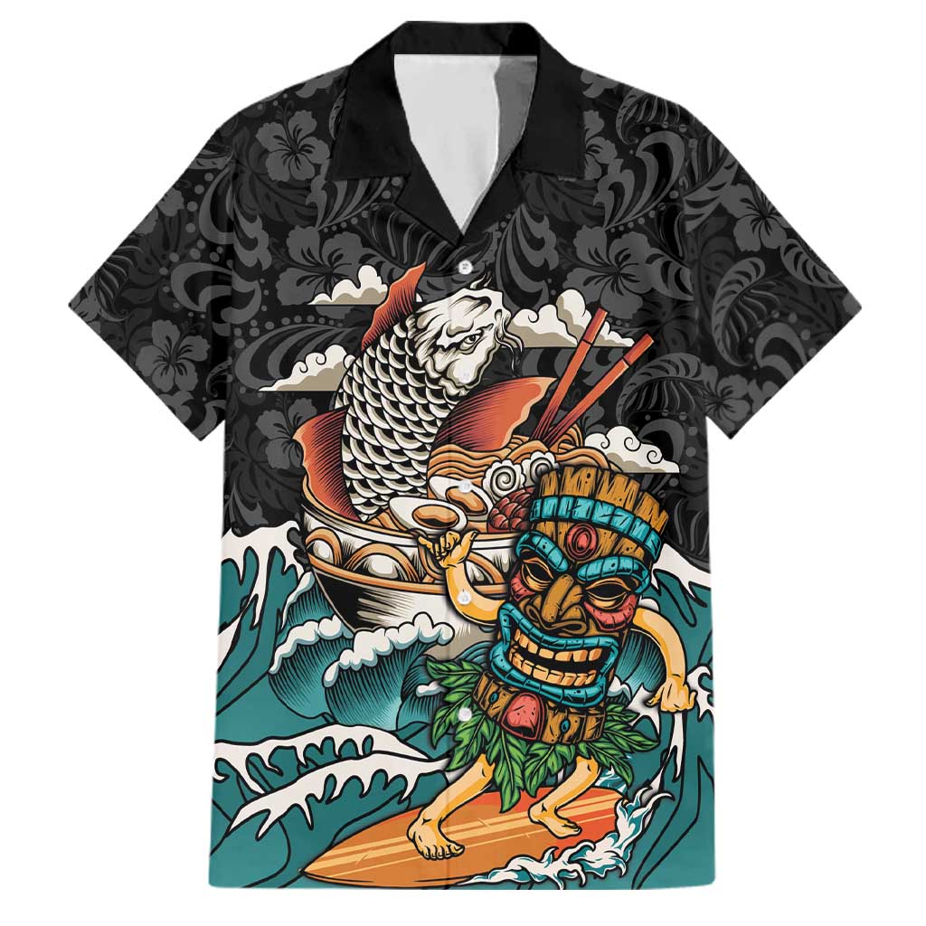 Personalized Japanese Koi Fish Ramen Family Matching Off The Shoulder Long Sleeve Dress and Hawaiian Shirt Tiki Surfing Wagara Hibiscus Pattern