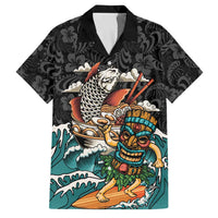 Personalized Japanese Koi Fish Ramen Family Matching Off The Shoulder Long Sleeve Dress and Hawaiian Shirt Tiki Surfing Wagara Hibiscus Pattern