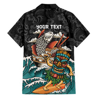 Personalized Japanese Koi Fish Ramen Family Matching Off Shoulder Maxi Dress and Hawaiian Shirt Tiki Surfing Wagara Hibiscus Pattern