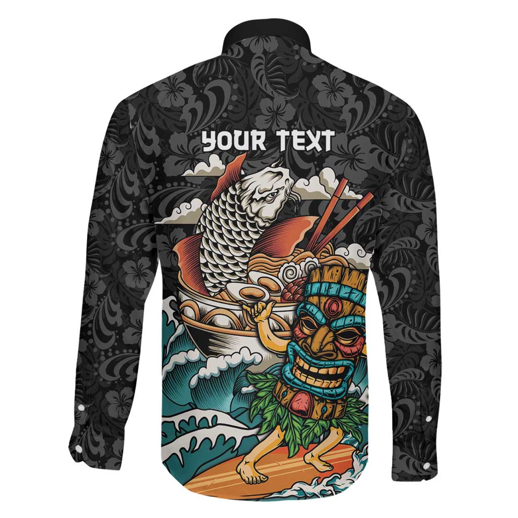 Personalized Japanese Koi Fish Ramen Family Matching Off Shoulder Maxi Dress and Hawaiian Shirt Tiki Surfing Wagara Hibiscus Pattern