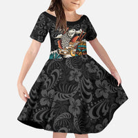 Personalized Japanese Koi Fish Ramen Family Matching Off Shoulder Short Dress and Hawaiian Shirt Tiki Surfing Wagara Hibiscus Pattern