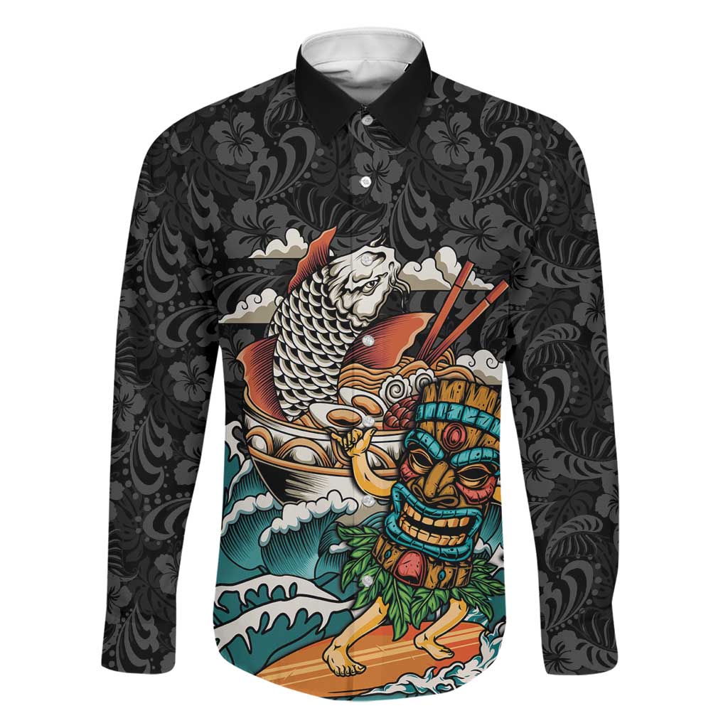 Personalized Japanese Koi Fish Ramen Family Matching Summer Maxi Dress and Hawaiian Shirt Tiki Surfing Wagara Hibiscus Pattern
