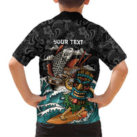 Personalized Japanese Koi Fish Ramen Family Matching Tank Maxi Dress and Hawaiian Shirt Tiki Surfing Wagara Hibiscus Pattern