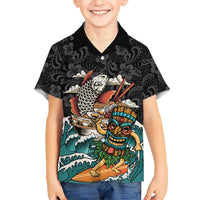 Personalized Japanese Koi Fish Ramen Family Matching Tank Maxi Dress and Hawaiian Shirt Tiki Surfing Wagara Hibiscus Pattern
