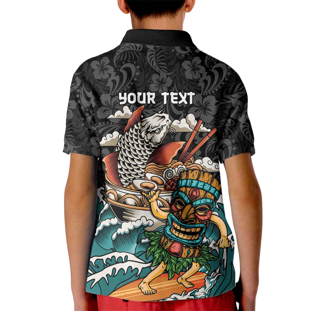 Personalized Japanese Koi Fish Ramen Kid Polo Shirt Tiki Surfing Wagara Hibiscus Pattern LT9 - Polynesian Pride