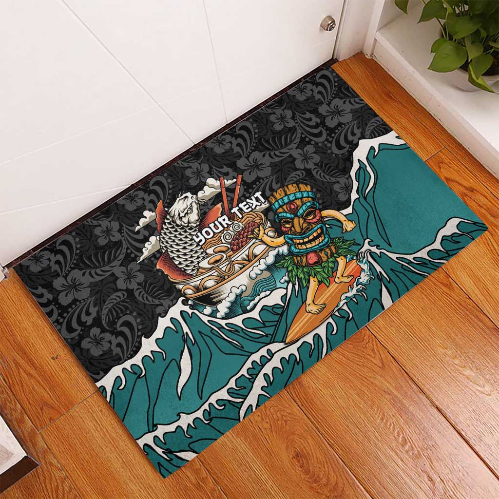 Personalized Japanese Koi Fish Ramen Rubber Doormat Tiki Surfing Wagara Hibiscus Pattern