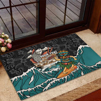 Personalized Japanese Koi Fish Ramen Rubber Doormat Tiki Surfing Wagara Hibiscus Pattern