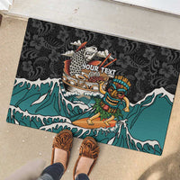 Personalized Japanese Koi Fish Ramen Rubber Doormat Tiki Surfing Wagara Hibiscus Pattern