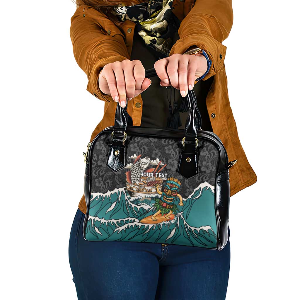 Personalized Japanese Koi Fish Ramen Shoulder Handbag Tiki Surfing Wagara Hibiscus Pattern